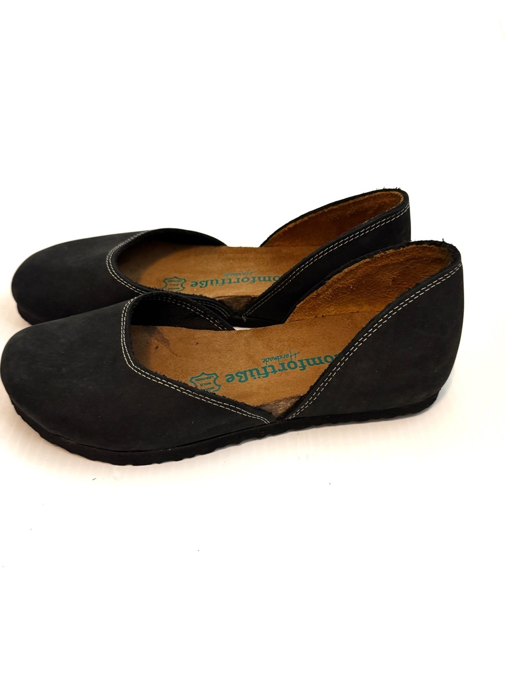 Comfortfusse Black Nubuck D'Orsay Flats with Cushioned Insole